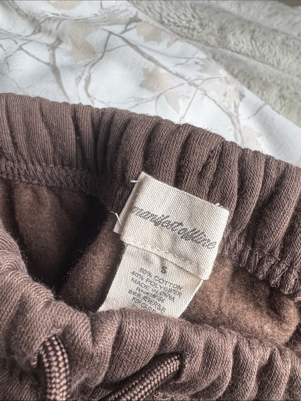 Womens Brown and Cream camo Drawstring Sweatpants flare leg - Picture 3 of 4